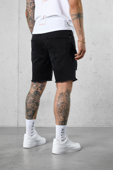 WASHED BLACK DESTROYED JEANSSHORTS