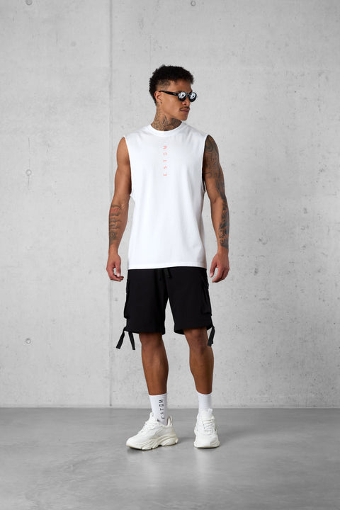 WHITE BURNTCORAL VERTICAL OVERSIZED TANK TEE
