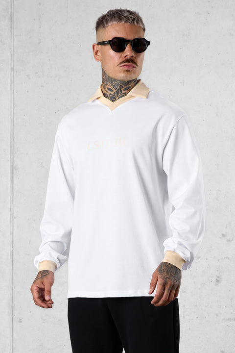 WHITE CREMEBRULEE V-NECK POLO LONGSLEEVE