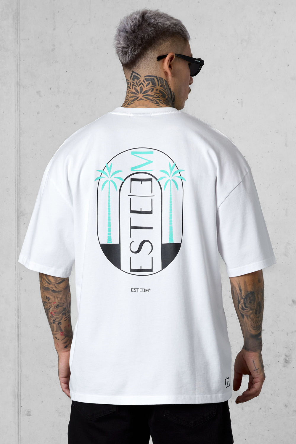 WHITE DOUBLE PALM OVERSIZED TEE